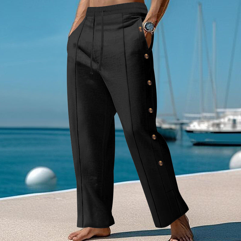 Casual summer pants for men with side buttons and elastic waist Lune London