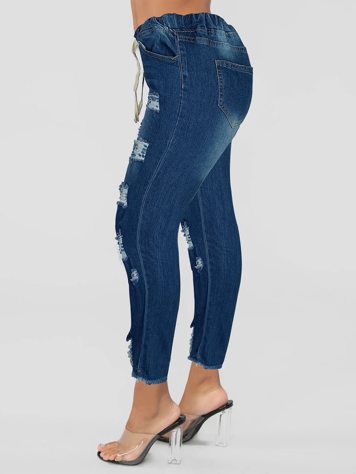Ladies Skinny Jeggings with high elastic drawstring waistband and destroyed details Amarae