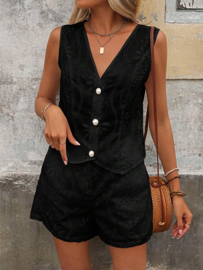 Lune London embroidered eyelet blouse and shorts set for women