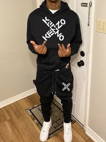 Sporty hoodie and jogger pants set for men with modern inscription Amarae