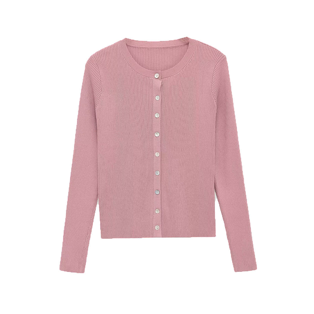 Women’s fine-knit cardigan with ribbed structure and continuous button placket Amarae