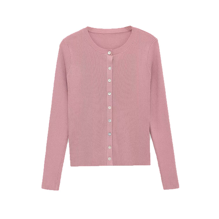 Women’s fine-knit cardigan with ribbed structure and continuous button placket Amarae