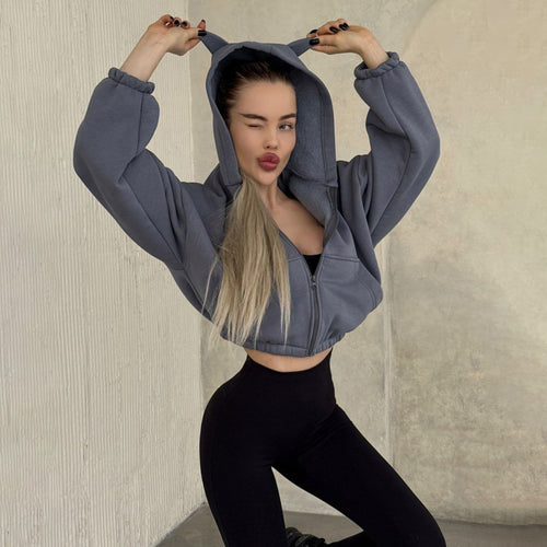 Cropped hooded jacket for women with a unique ears design Amarae
