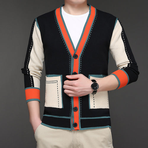 Fashion knit jacket for men with contrasting details and practical pockets Amarae
