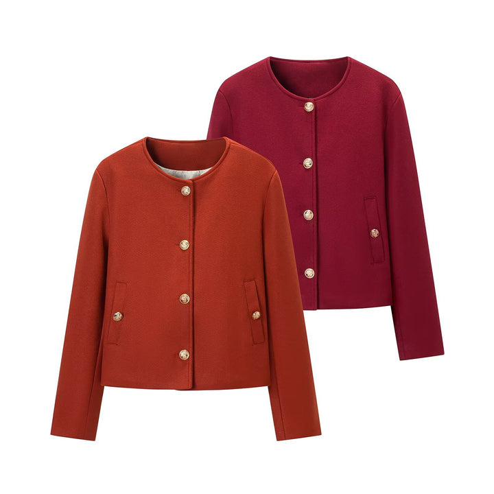 Women’s short jacket in boxy cut with round neck and gold decorative buttons Amarae