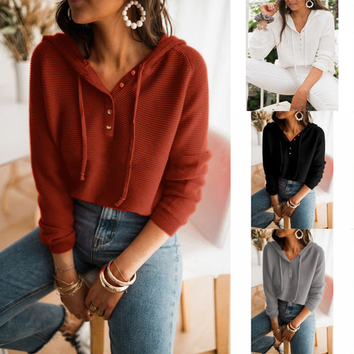 Women's hooded sweatshirt in structured fabric with trendy button details Amarae