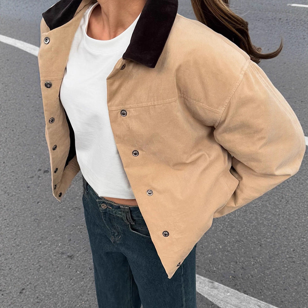 Women's Short Cord Workwear Blouson with Contrast Collar Amarae