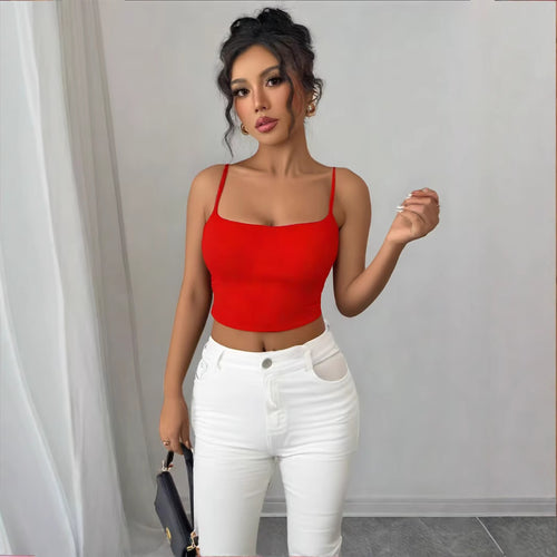 Ladies Fitted Crop Top made of elastic material with spaghetti straps Amarae