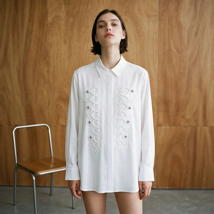 Women's Embellished Blouse with Decorative Cord Application Amarae