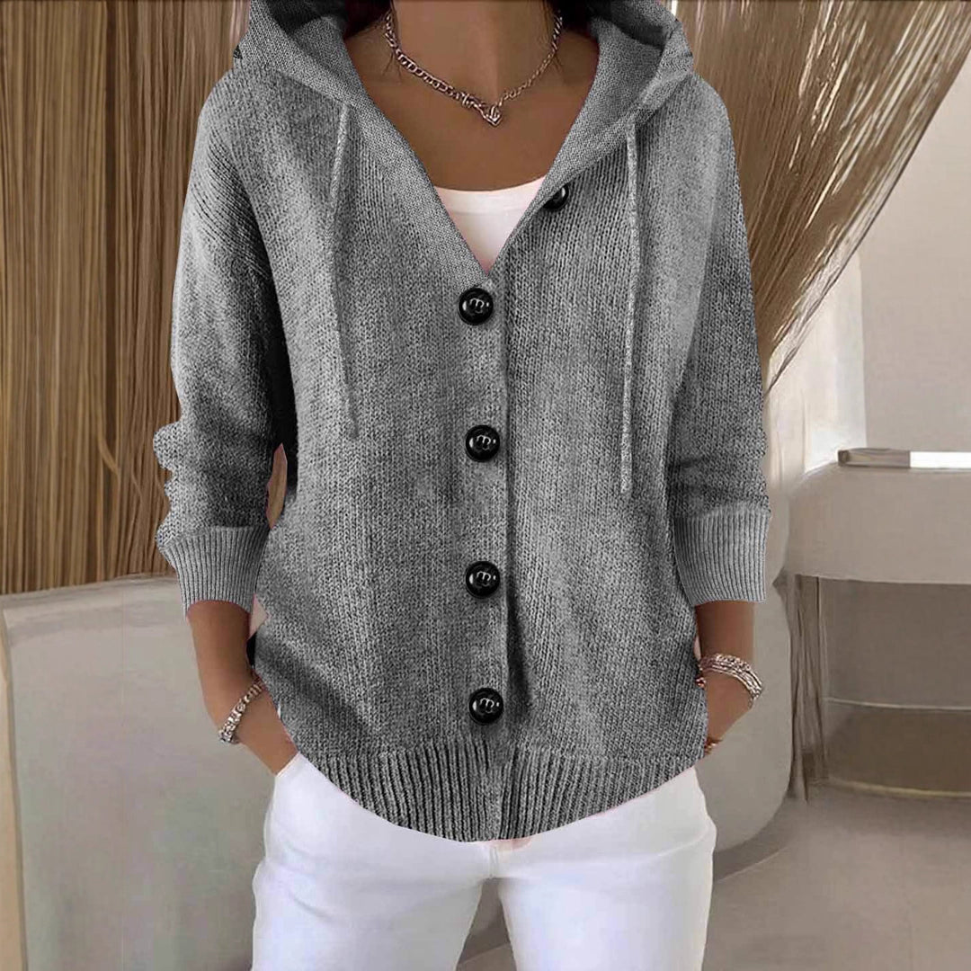 Casual hoodie knitted jacket for women with large buttons Lune London