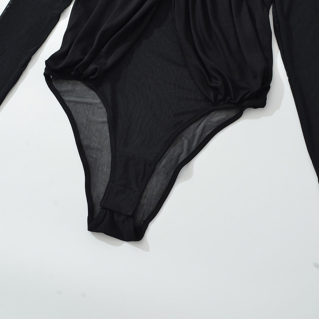 Women's Draped Mesh Bodysuit with Gathered Front