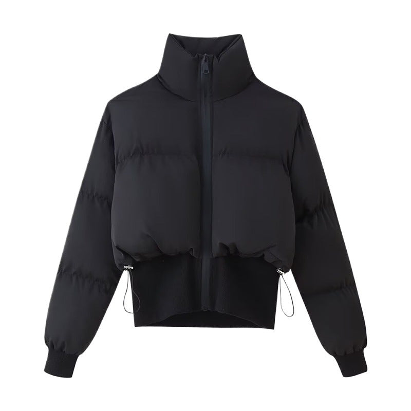 Cropped quilted jacket for women with high collar and adjustable hem Lune London