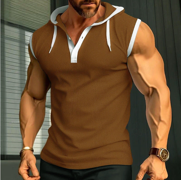 Sleeveless polo for men with modern cut and practical hood Amarae