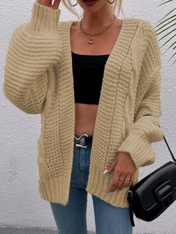 Ladies chunky knit cardigan with open front and relaxed sleeves Lune London