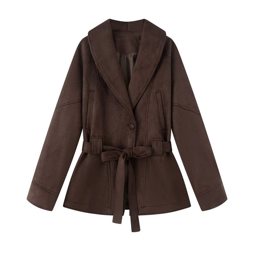Stylish suede jacket for women with waist belt Amarae