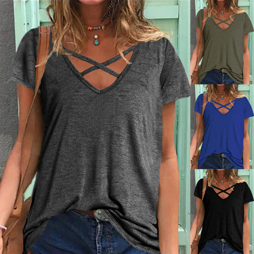 Casual V-neck crossover T-shirt for women Amarae