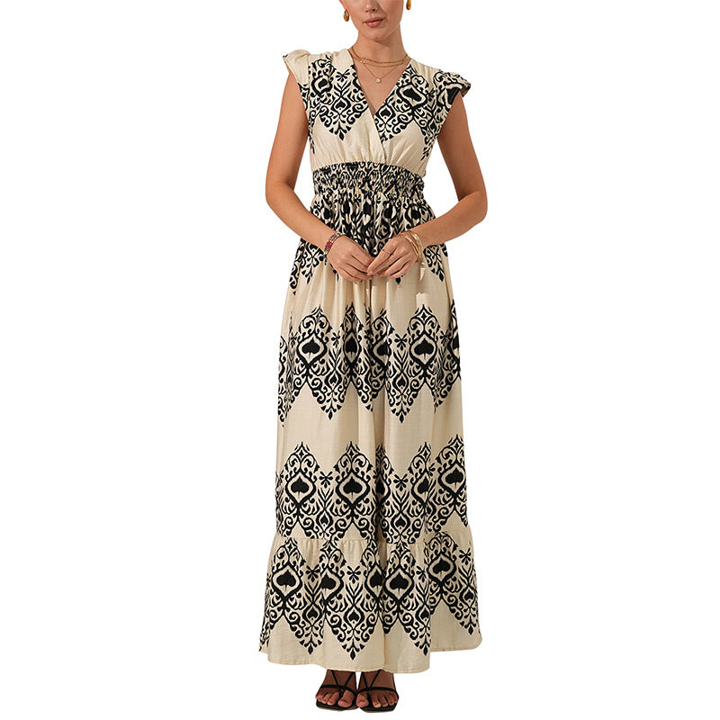 Lune London ethnic printed maxi dress for women with ruffled sleeves