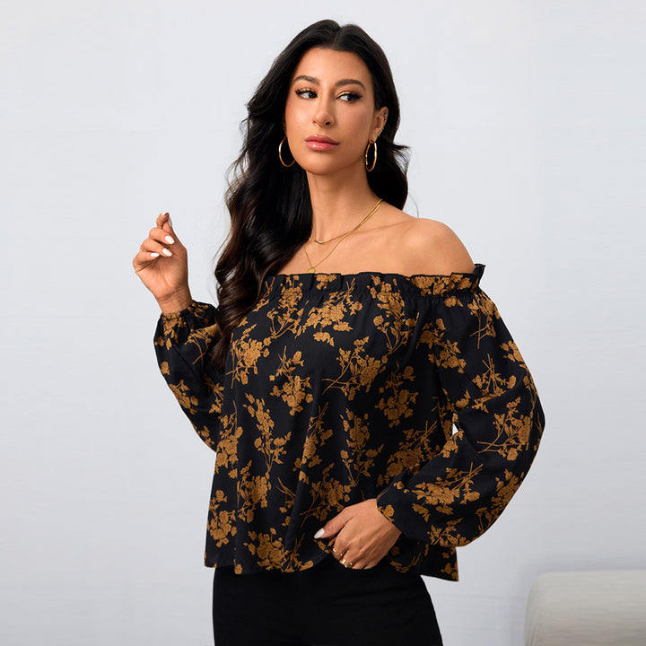 Blouse Femme Off-Shoulder avec Motifs Floraux et Manches Élastiques Chic & Stil