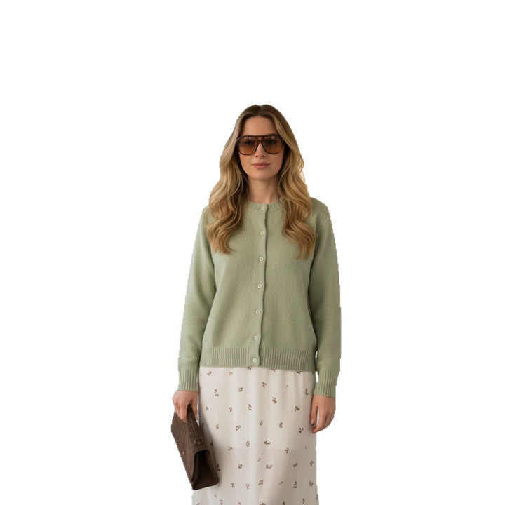 Women's fine-knit cardigan with round neck, continuous button placket & ribbed cuffs Amarae