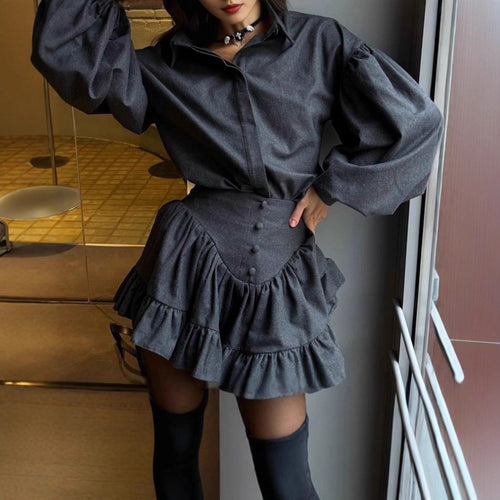 Women's blouse with voluminous sleeves and flounced skirt Amarae