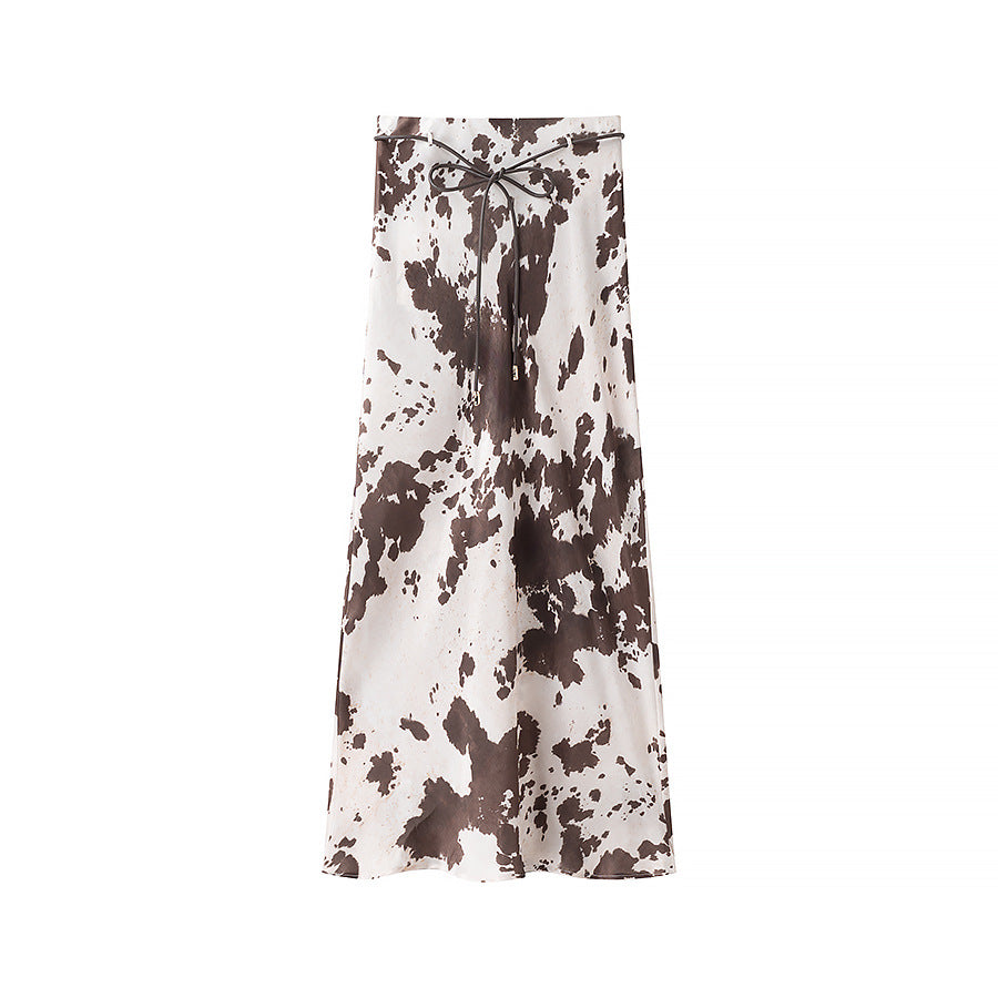Women's loosely cut shirt blouse with cow spot print and concealed button placket Amarae