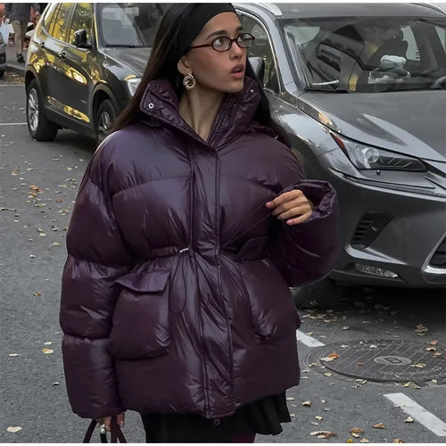 Oversized fashionable down jacket for women with a belted waist and side pockets Amarae