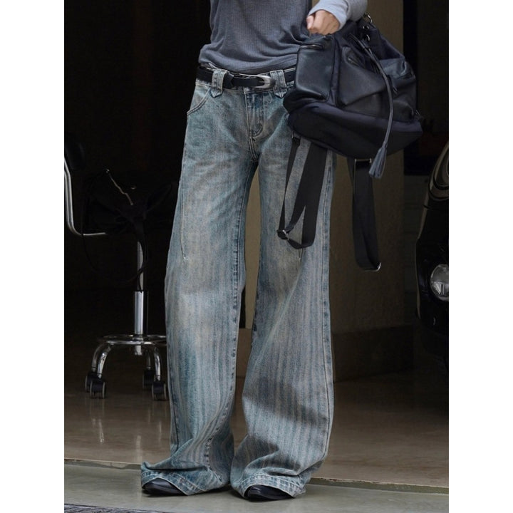 Women's extra wide denim pants in ultra-long baggy cut with vertical wash and low crotch seam Amarae