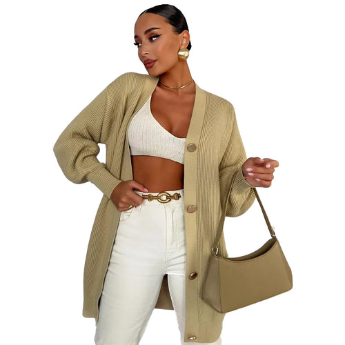 Oversized knit jacket for women with decorative buttons Amarae