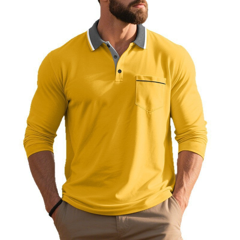 Men Elegant Long Sleeve Polo Shirt with Fashionable Collar and Practical Chest Pocket Lune London