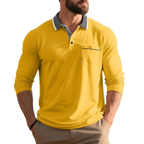 Men Elegant Long Sleeve Polo Shirt with Fashionable Collar and Practical Chest Pocket Amarae