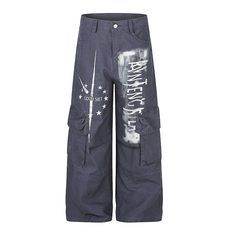 Women's wide cargo culotte pants with graffiti print and large flap pockets Amarae