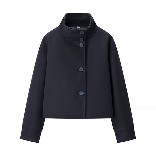 Fashionable short women's jacket with high collar and practical buttons Amarae