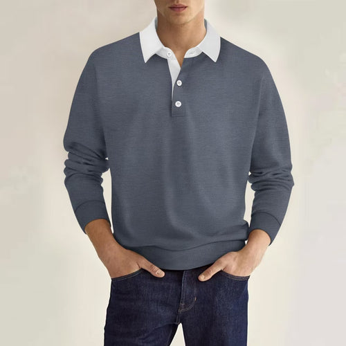 Elegant polo sweater for men with button placket and contrasting collar Amarae