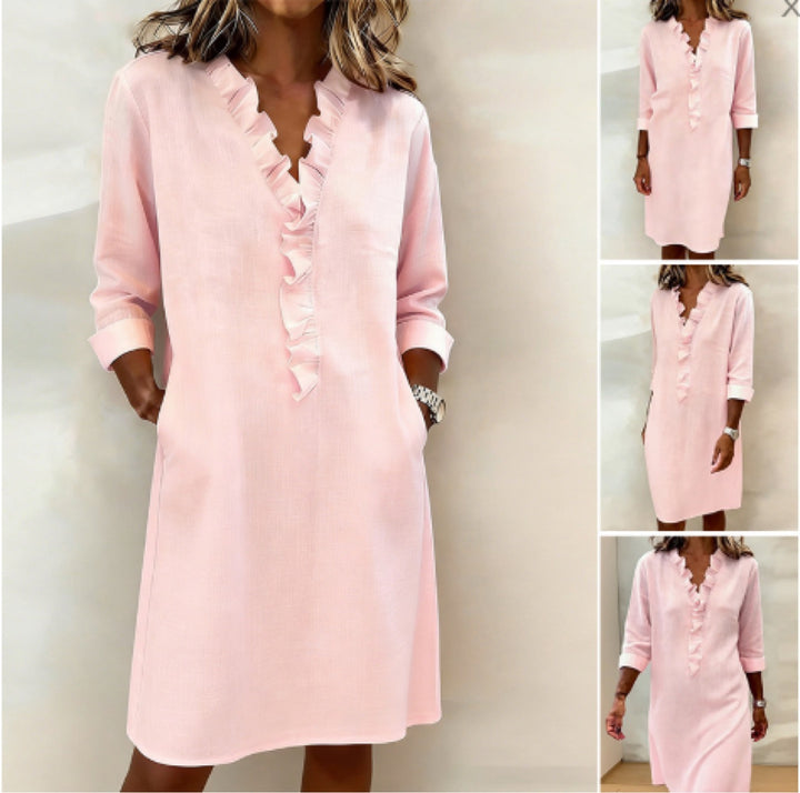 Women’s casual dress with ruffles and V-neck Lune London