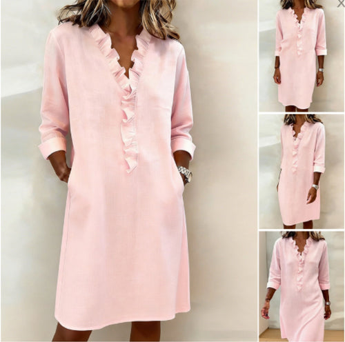 Women’s casual dress with ruffles and V-neck Amarae