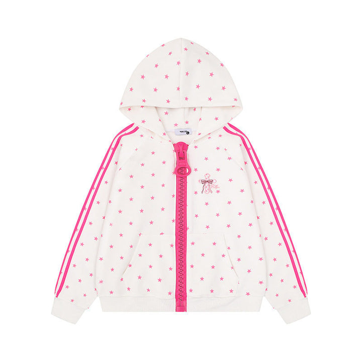 Women's hoodie sweatshirt with star all-over print, wide contrast zipper and side stripes Amarae
