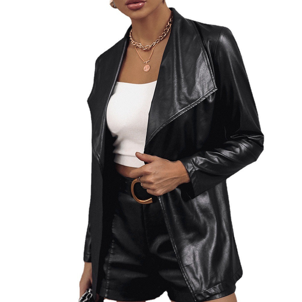 Elegant faux leather jacket for women in oversized style Lune London