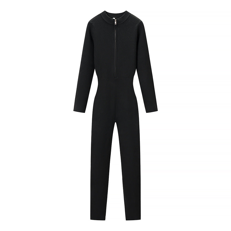 Women’s Fitted Thermal Knit Suit with Zipper and Stand-Up Collar Amarae