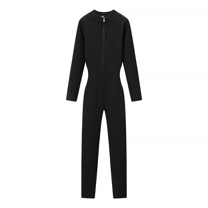 Women’s Fitted Thermal Knit Suit with Zipper and Stand-Up Collar Amarae