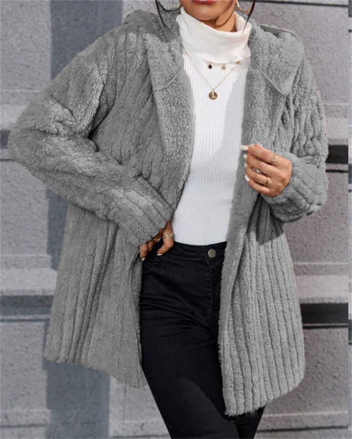 Ladies soft fleece jacket with hood and textured design Lune London