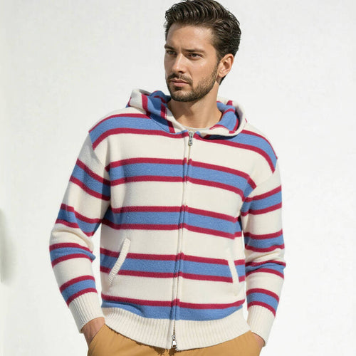 Striped hooded jacket for men in soft material Amarae