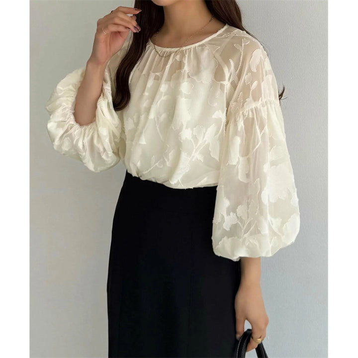 Ladies Blouse with Transparent Puff Sleeves Floral Lune London