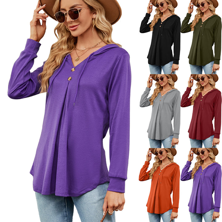 Ladies Viscose Hoodie with button placket and asymmetrical hem Amarae