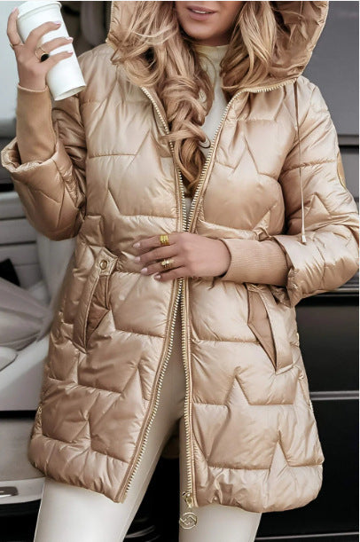 Ladies quilted winter jacket with practical hood and zippered side pockets Lune London