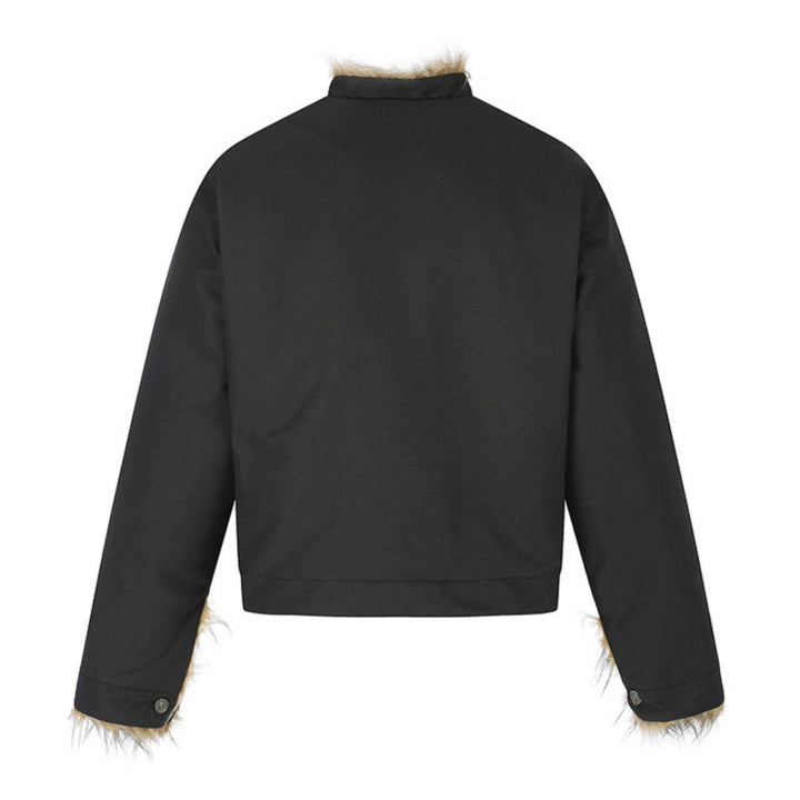 Women's Short Jacket with Faux Fur Lining, Stand-Up Collar and Concealed Button Placket Amarae