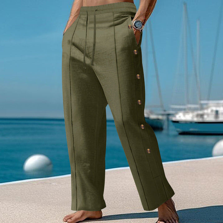 Casual summer pants for men with side buttons and elastic waist Lune London