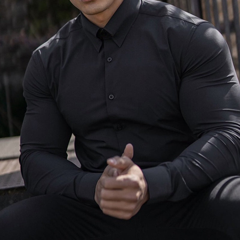 Men's long sleeve sports shirt with textured fabric and modern fit Lune London