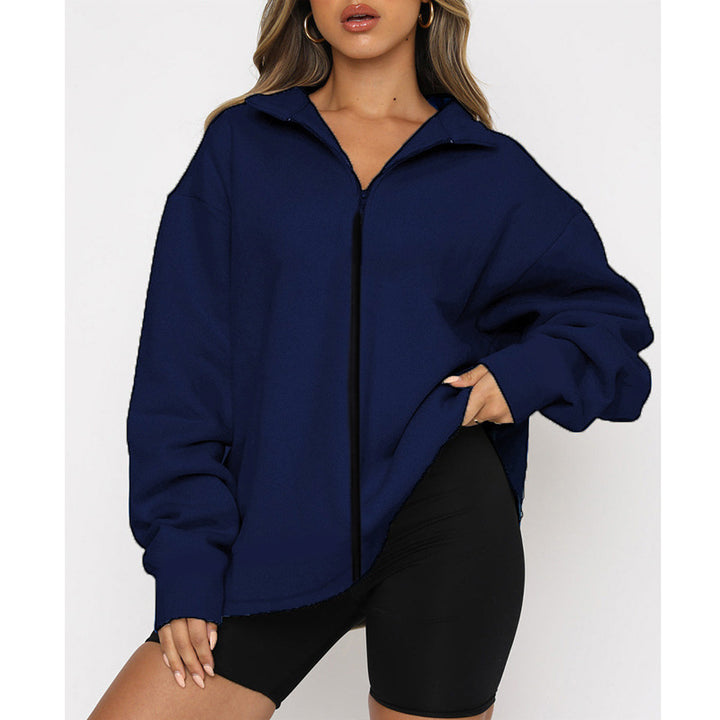 Oversized sweatshirt jacket for women with high collar and full zip Lune London