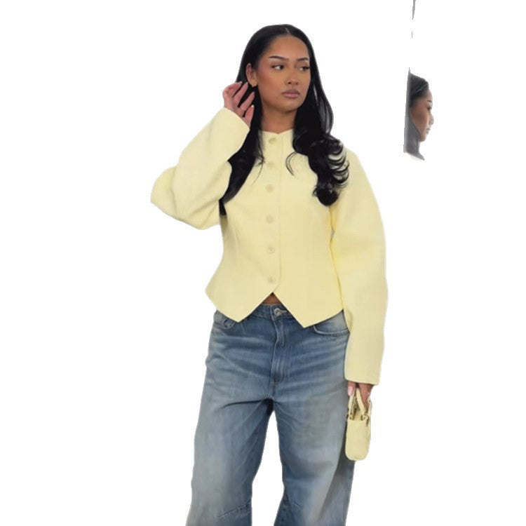 Women's Tailored Structure Jacket with Asymmetrical Dipped Hem and Balloon Sleeves Amarae