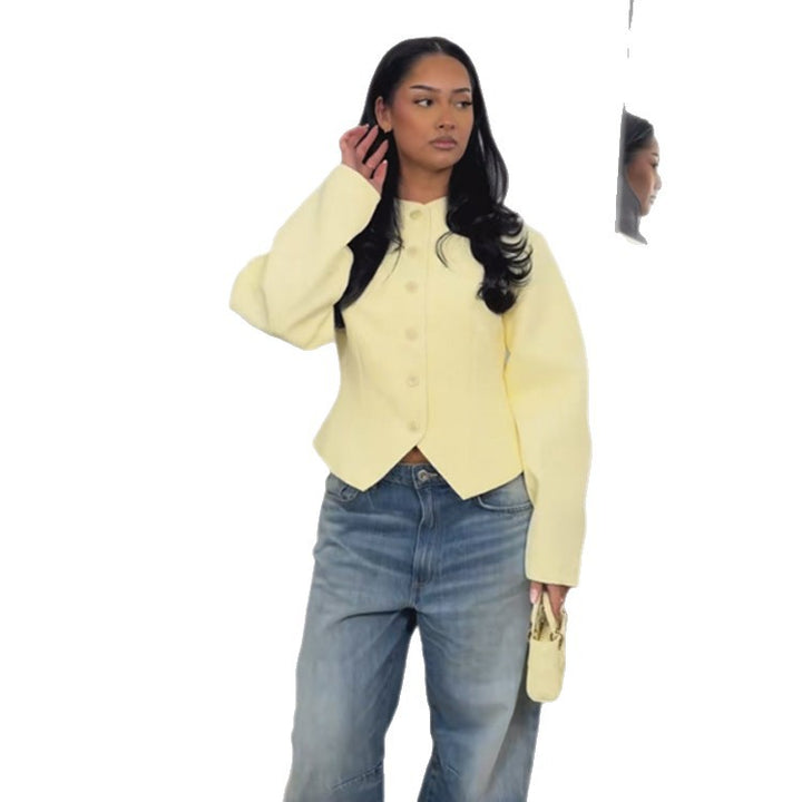 Women's Tailored Structure Jacket with Asymmetrical Dipped Hem and Balloon Sleeves Amarae